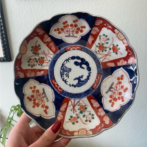Antique Japanese Imari Porcelain Ceramic Plate Early 1900s Blue Red Scalloped - Picture 5 of 5